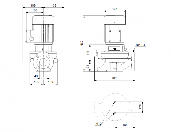 Габариты центробежного насоса Grundfos TP 40-230/2 Z BQBE