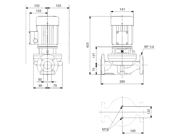 Габариты центробежного насоса Grundfos TP 50-60/2 Z BQBE