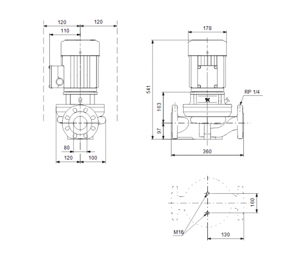 Габариты центробежного насоса Grundfos TP 80-120/2 Z BQBE