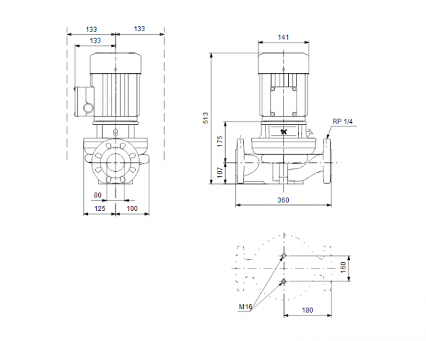 Габариты центробежного насоса Grundfos TP 80-30/4 Z BQBE