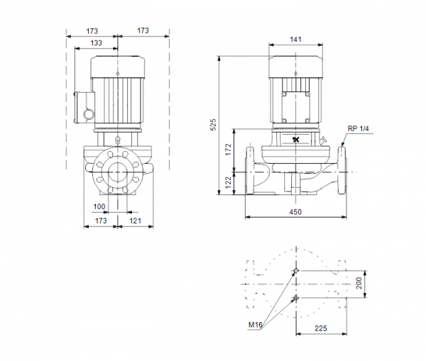 Габариты центробежного насоса Grundfos TP 100-30/4 Z BQBE