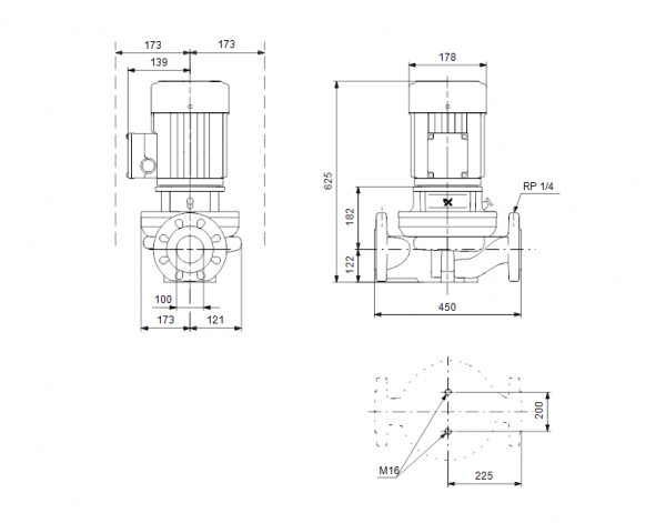 Габариты центробежного насоса Grundfos TP 100-60/4 Z BQBE