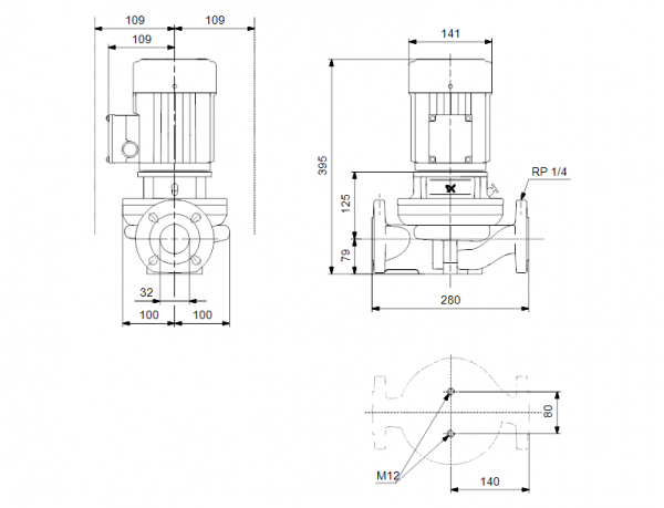 Габариты центробежного насоса Grundfos TP 32-40/4 Z BQBE
