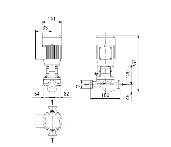 Габариты центробежного насоса Grundfos TP 25-80/2 I BQBE