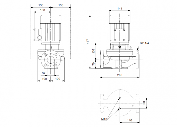 Габариты центробежного насоса Grundfos TP 32-180/2 Z BQBE