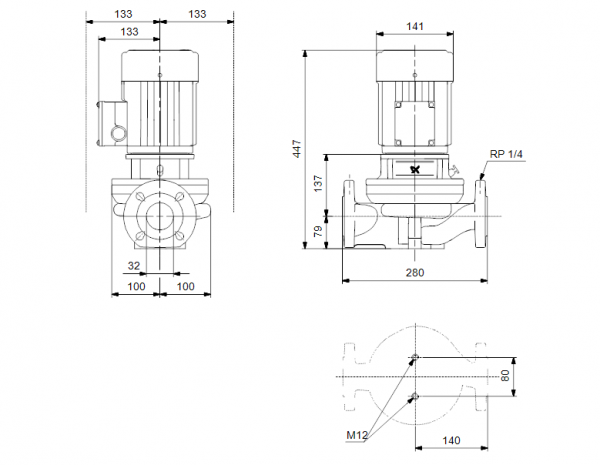 Габариты центробежного насоса Grundfos TP 32-230/2 Z BQBE