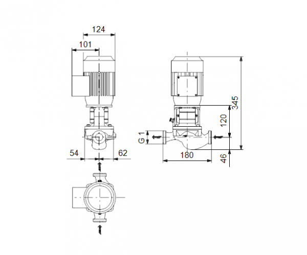 Габариты центробежного насоса Grundfos TP 25-50/2 I BQBE