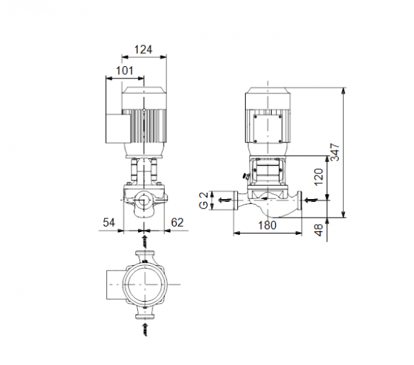Габариты центробежного насоса Grundfos TP 32-50/2 I BQBE