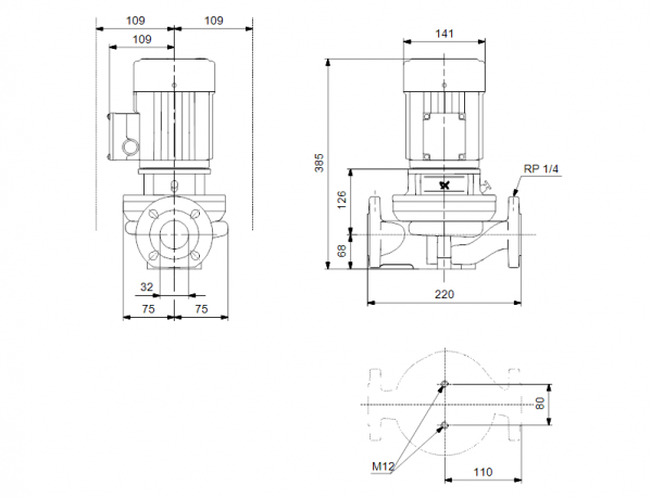 Габариты центробежного насоса Grundfos TP 32-120/2 Z BQBE