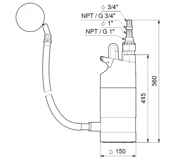 Габариты колодезного насоса SB 3-35 AW Grundfos
