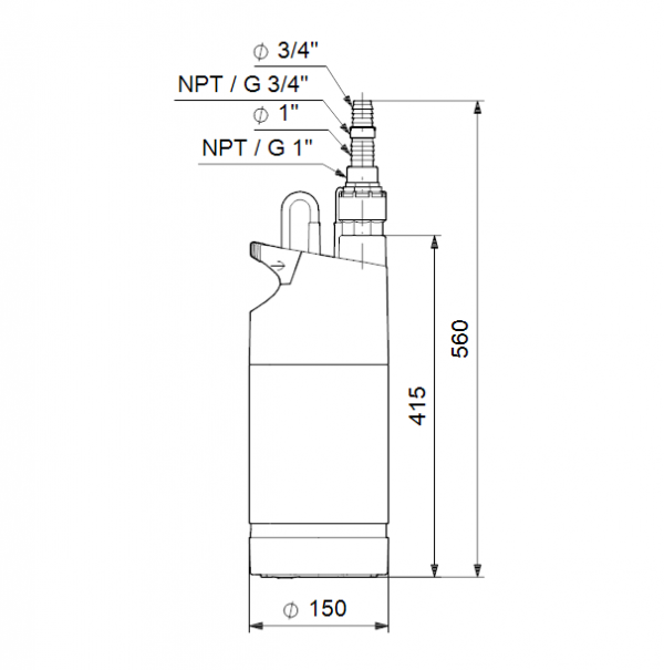 Габариты колодезного насоса SB 3-45 A Grundfos