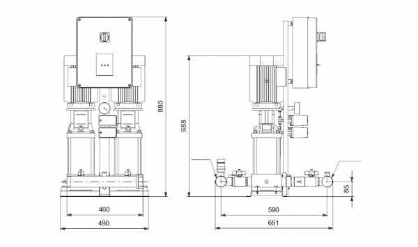 Габариты установки повышения давления Grundfos Hydro Multi-S CR 3-12