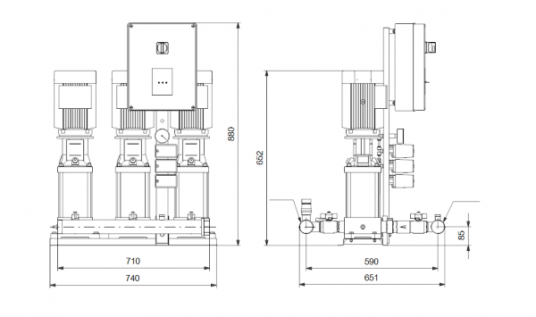 Габариты установки повышения давления Grundfos Hydro Multi-S CR 3-10