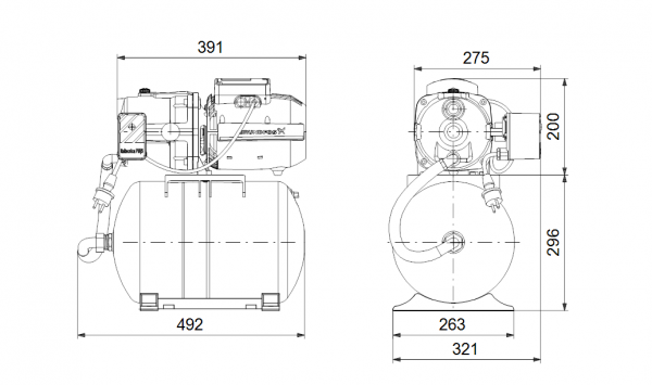 Габариты насосной установки Grundfos JPA 3-42 PT-H
