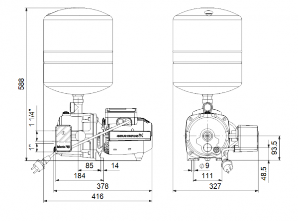 Габариты насосной установки Grundfos JPD 4-47 PT-V