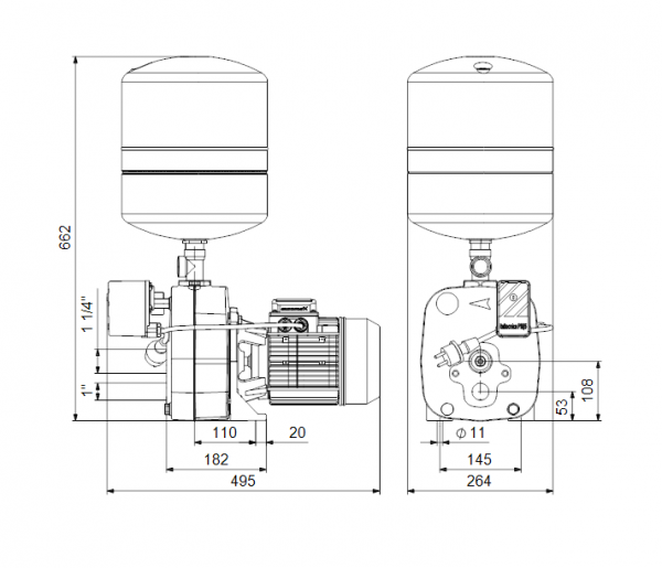 Габариты насосной установки Grundfos JPD 5-61 PT-V