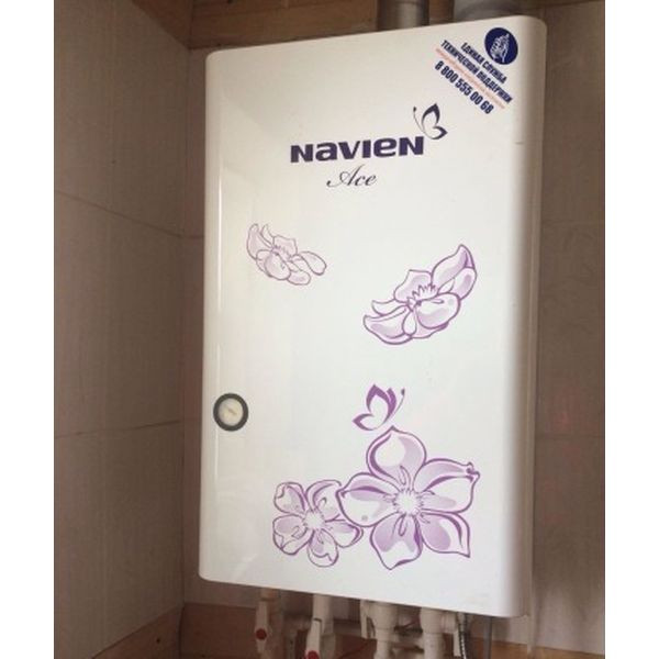 Navien Ace-13K Turbo White с цветком, Газовый настенный котёл Навиен