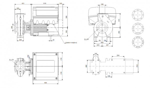Габариты консольно-моноблочного насоса Grundfos NBE 150-250/226-214 EUP BQQE