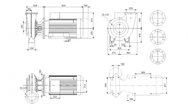 Габариты консольно-моноблочного насоса Grundfos NB 250-450/433 BAQE