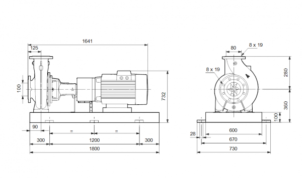 Габариты консольного насоса Grundfos NK 80-250/234 BAQE