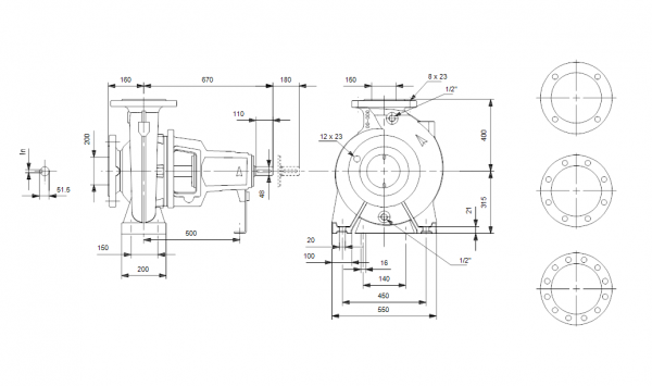 Габариты консольного насоса Grundfos NKG 200-150-315.2/317 BAQE