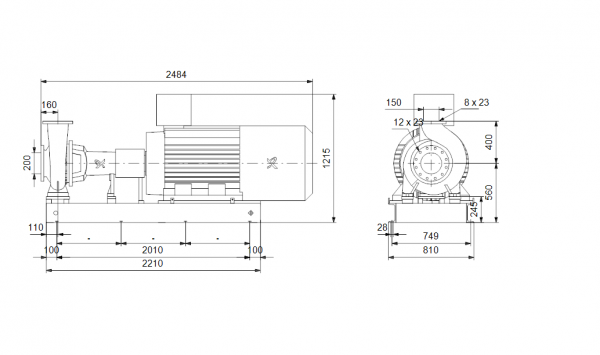 Габариты консольного насоса Grundfos NKG 200-150-315/291 BAQE