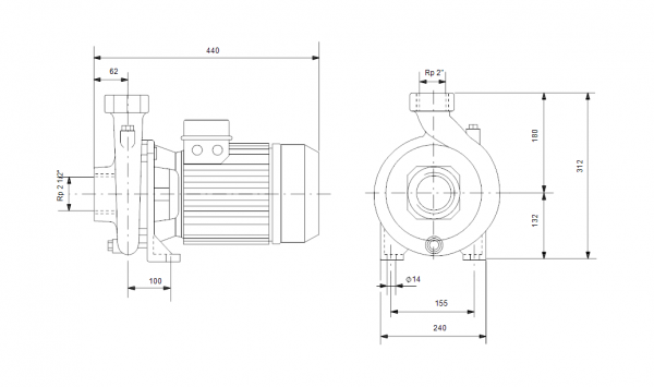 Габариты центробежного насоса Grundfos NS 30-36