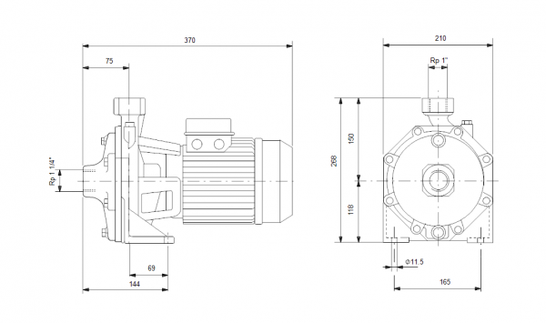 Габариты центробежного насоса Grundfos NS 5-60