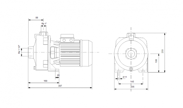 Габариты центробежного насоса Grundfos NS 6-30