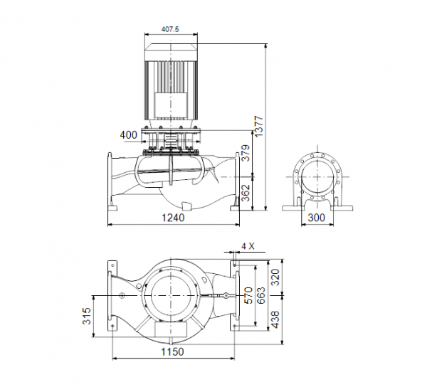 Габариты центробежного насоса Grundfos TP 300-190/4 BQQE