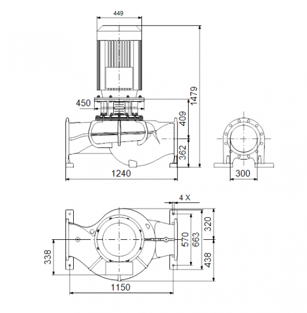 Габариты центробежного насоса Grundfos TP 300-250/4 BQQE