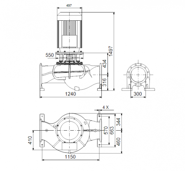 Габариты центробежного насоса Grundfos TP 300-290/4 BAQE