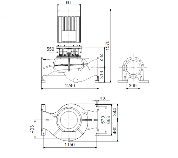 Габариты центробежного насоса Grundfos TP 300-390/4 BAQE