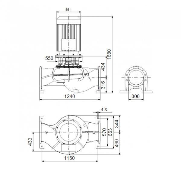 Габариты центробежного насоса Grundfos TP 300-420/4 BAQE