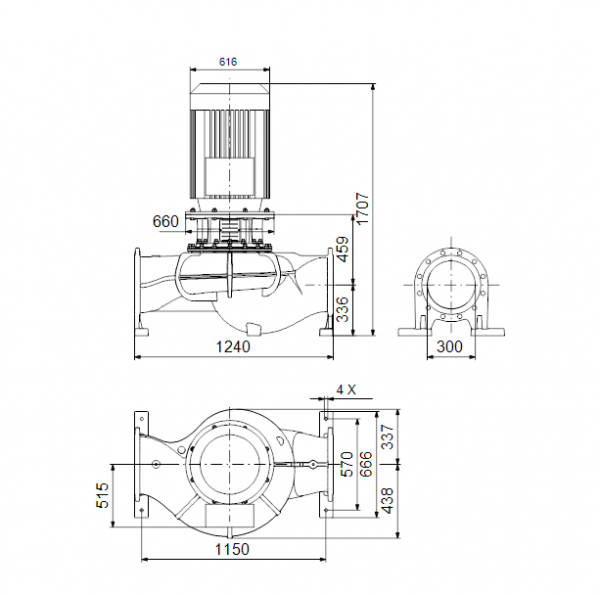 Габариты центробежного насоса Grundfos TP 300-430/4 BAQE