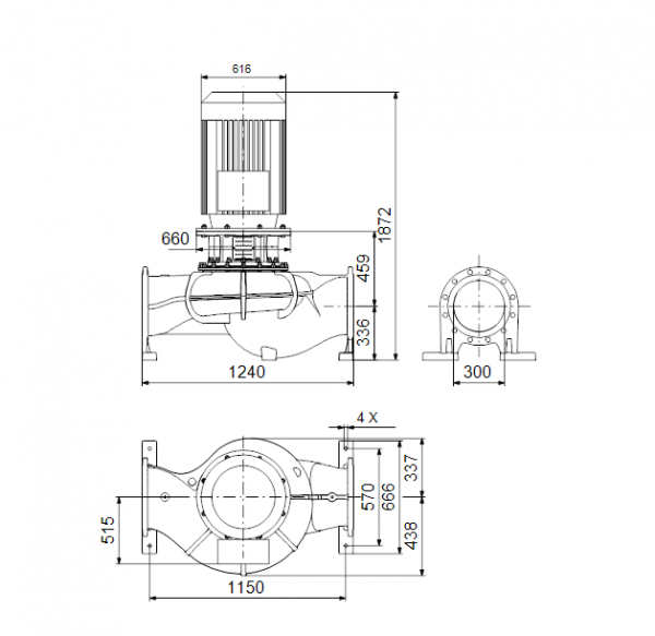 Габариты центробежного насоса Grundfos TP 300-500/4 BAQE