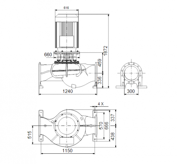 Габариты центробежного насоса Grundfos TP 300-550/4 BAQE