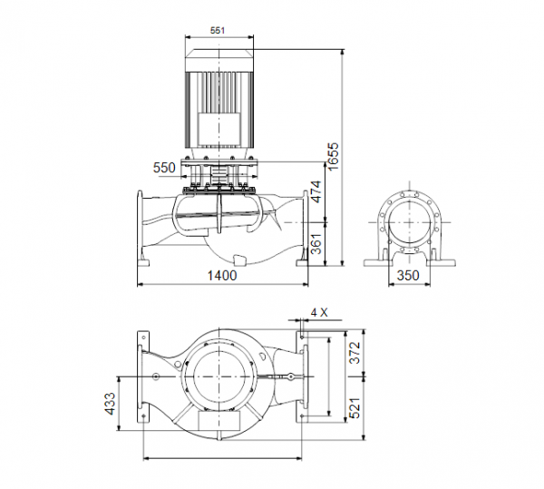 Габариты центробежного насоса Grundfos TP 350-280/4 BAQE