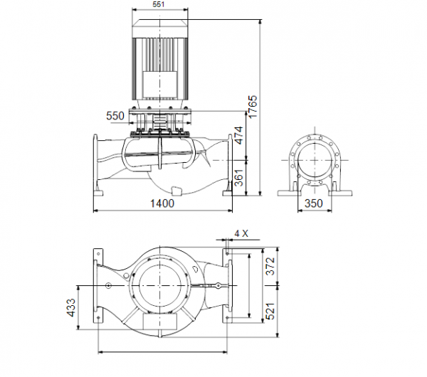 Габариты центробежного насоса Grundfos TP 350-320/4 BQQE