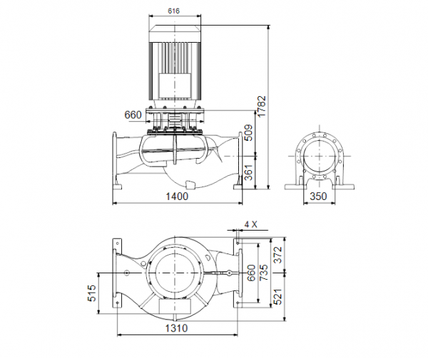 Габариты центробежного насоса Grundfos TP 350-360/4 BAQE