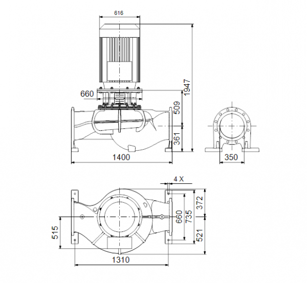 Габариты центробежного насоса Grundfos TP 350-420/4 BAQE