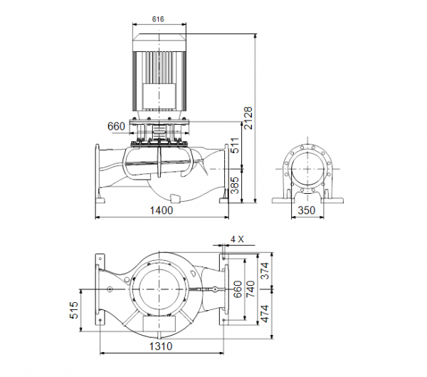 Габариты центробежного насоса Grundfos TP 350-530/4 BAQE