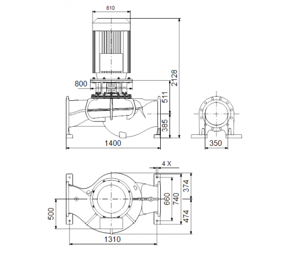 Габариты центробежного насоса Grundfos TP 350-650/4 BAQE