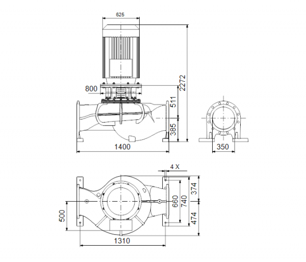Габариты центробежного насоса Grundfos TP 350-780/4 BAQE