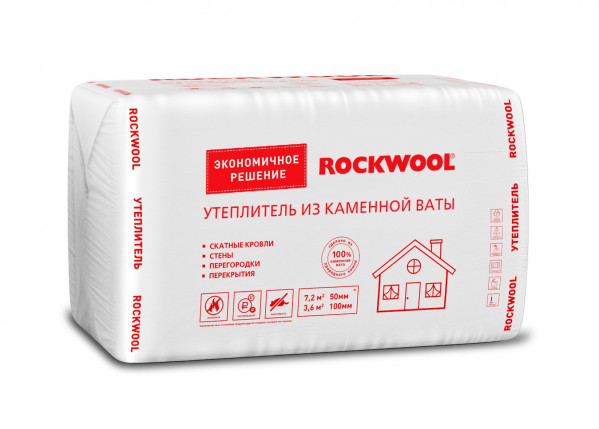 Базальтовая вата ROCKWOOL УТЕПЛИТЕЛЬ 1000*600*100 мм 6 штук в упаковке
