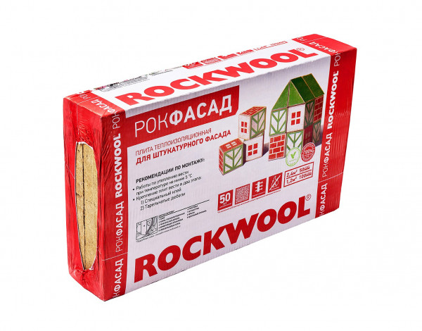 Каменная вата ROCKWOOL Рокфасад 1000 х 600 х 50 мм 4 шт. в упаковке