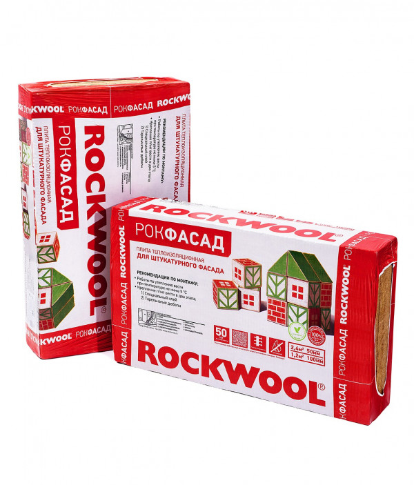 Каменная вата ROCKWOOL Рокфасад 1000 х 600 х 100 мм 2 шт. в упаковке