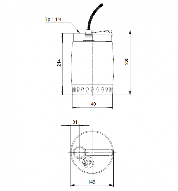 Габариты дренажного насоса Unilift KP 150-M1 Grundfos