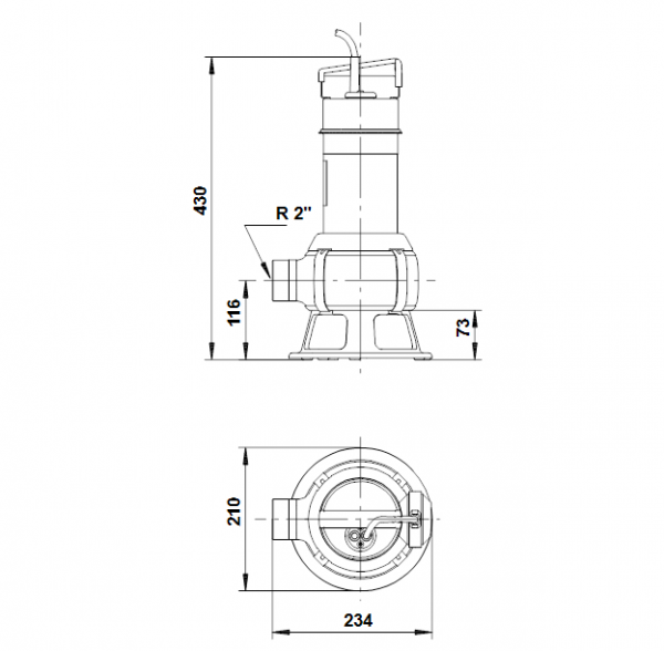 Габариты дренажного грязевого насоса Unilift AP 35B.50.06.1.V Grundfos