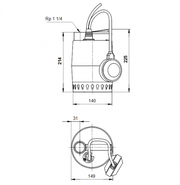 Габариты дренажного насоса Unilift KP 250-A1 Grundfos